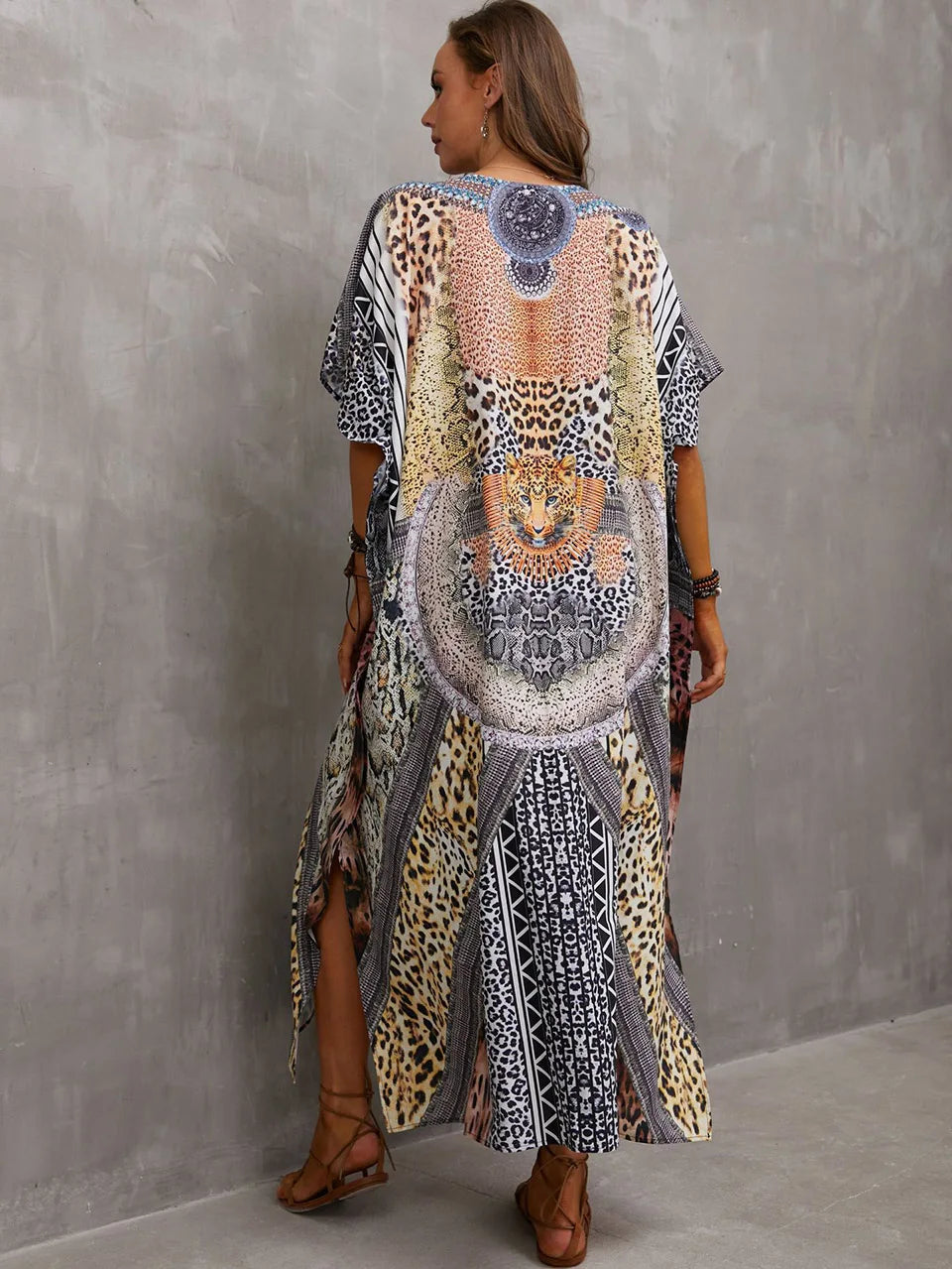 2023 Priint Maxi Dress Beach Cover Up Kaftan Robe Plage Pareos V Neck Long Dresses Summer Women Bathing Suit Cover Up Beachwear