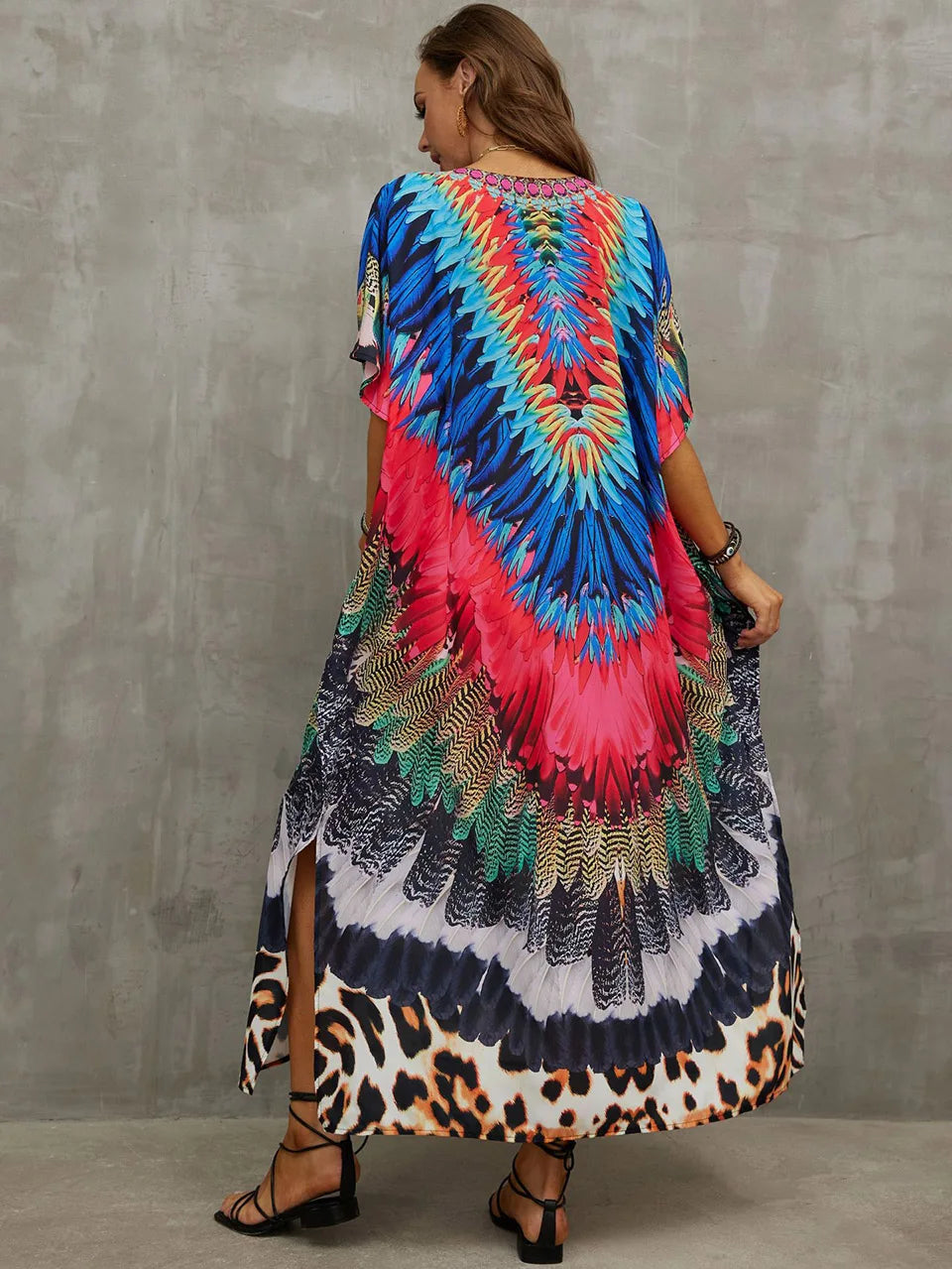 2023 Priint Maxi Dress Beach Cover Up Kaftan Robe Plage Pareos V Neck Long Dresses Summer Women Bathing Suit Cover Up Beachwear
