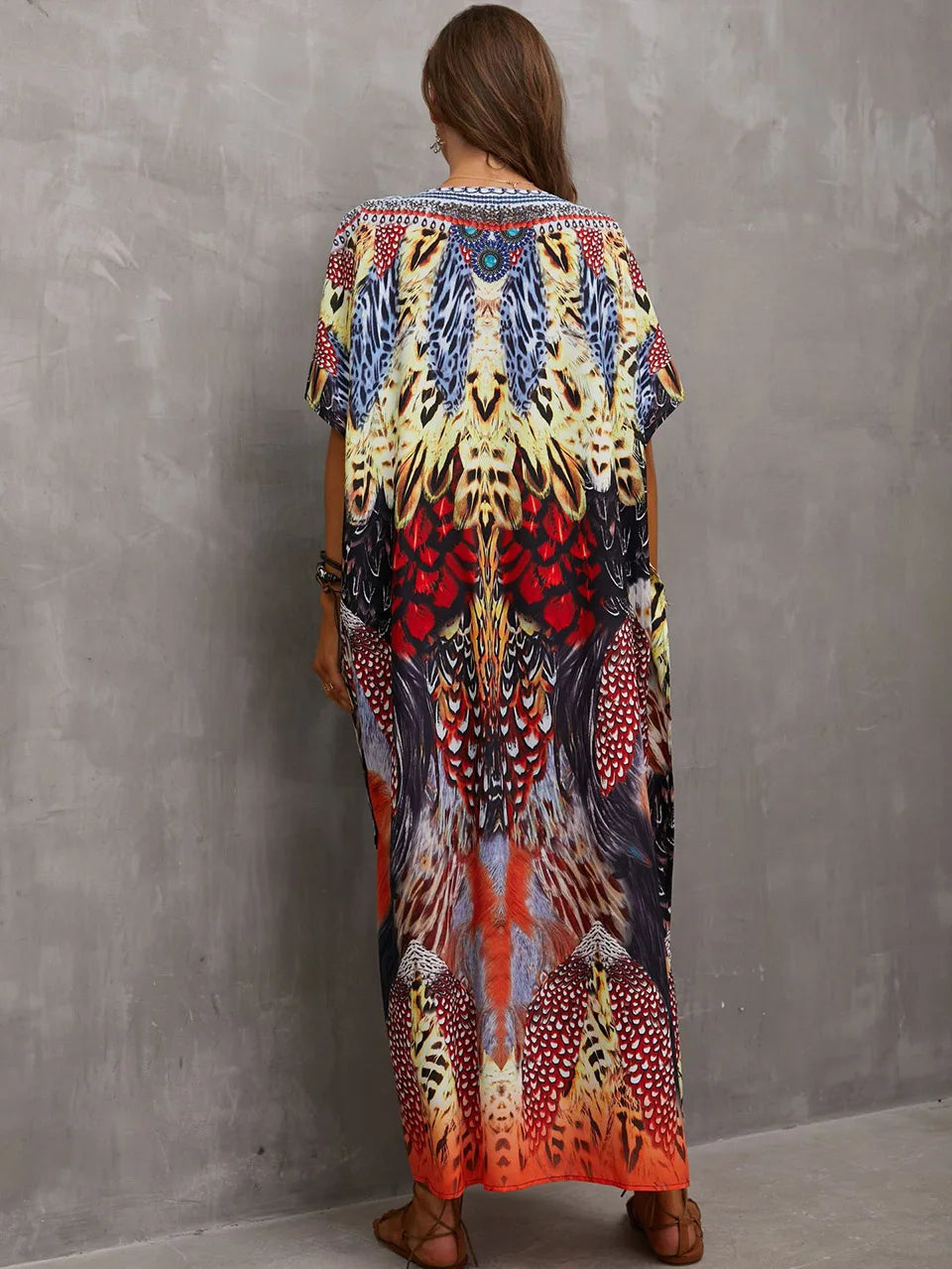 2023 Priint Maxi Dress Beach Cover Up Kaftan Robe Plage Pareos V Neck Long Dresses Summer Women Bathing Suit Cover Up Beachwear