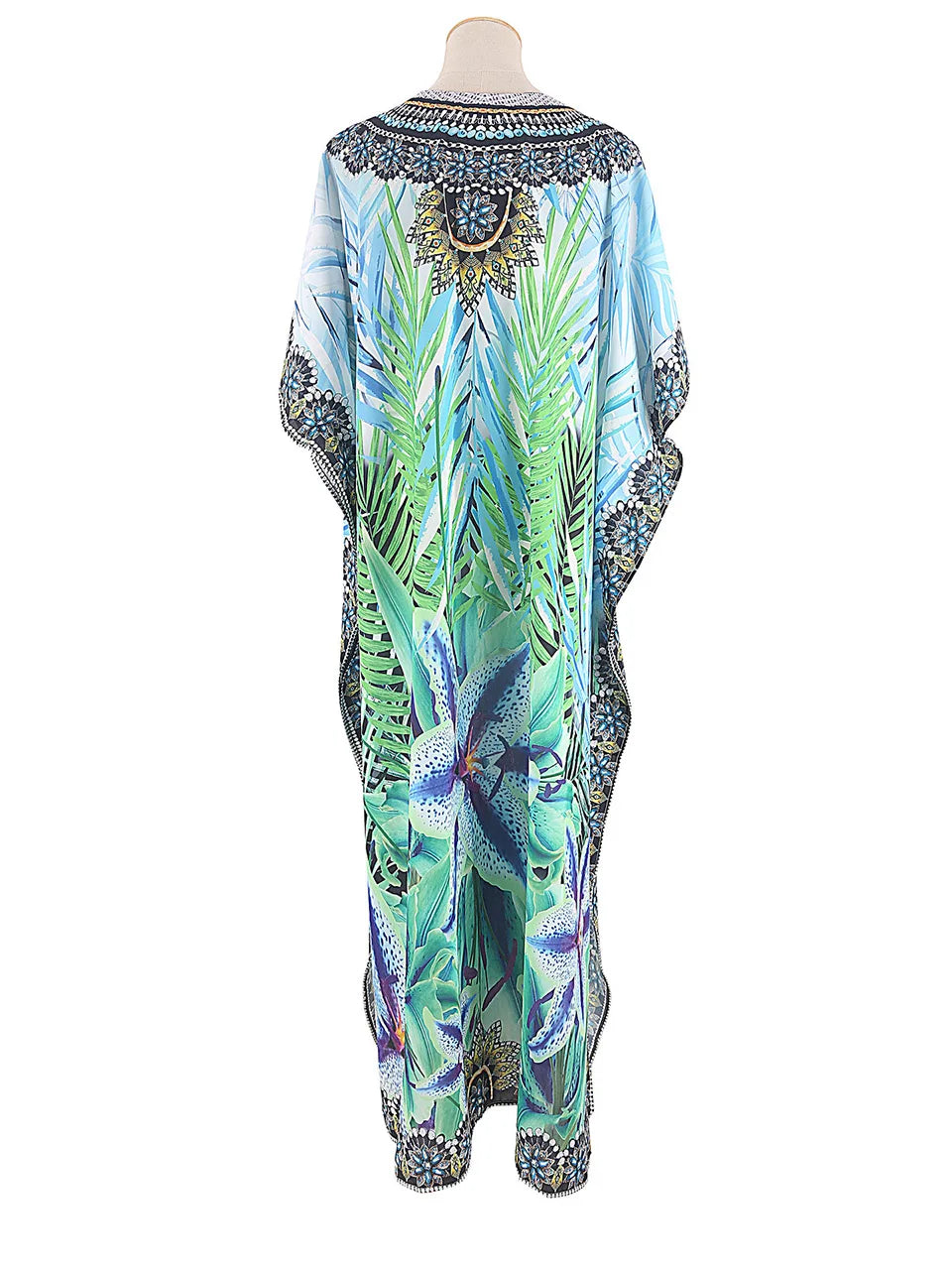 2023 Priint Maxi Dress Beach Cover Up Kaftan Robe Plage Pareos V Neck Long Dresses Summer Women Bathing Suit Cover Up Beachwear