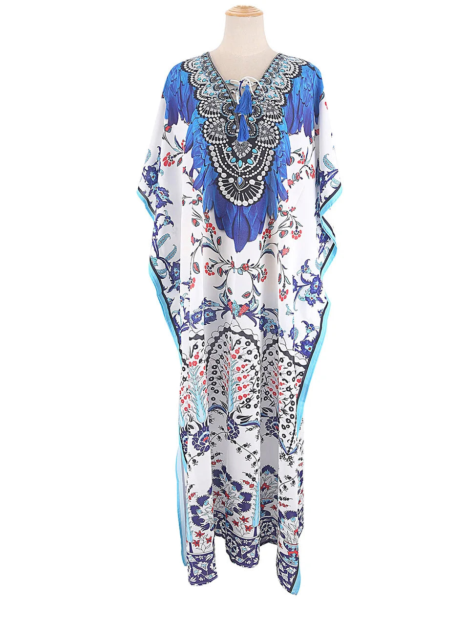 2023 Priint Maxi Dress Beach Cover Up Kaftan Robe Plage Pareos V Neck Long Dresses Summer Women Bathing Suit Cover Up Beachwear