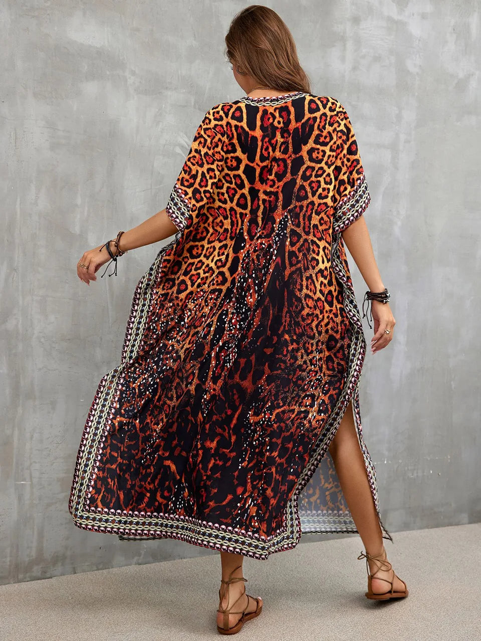 2023 Priint Maxi Dress Beach Cover Up Kaftan Robe Plage Pareos V Neck Long Dresses Summer Women Bathing Suit Cover Up Beachwear
