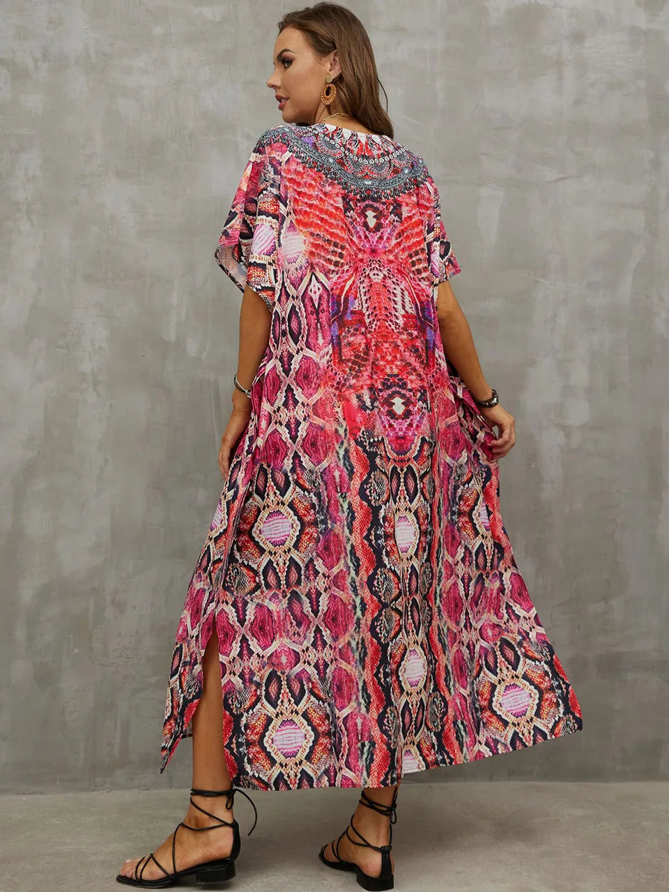 2023 Priint Maxi Dress Beach Cover Up Kaftan Robe Plage Pareos V Neck Long Dresses Summer Women Bathing Suit Cover Up Beachwear