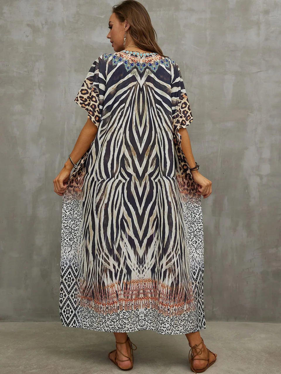 2023 Priint Maxi Dress Beach Cover Up Kaftan Robe Plage Pareos V Neck Long Dresses Summer Women Bathing Suit Cover Up Beachwear
