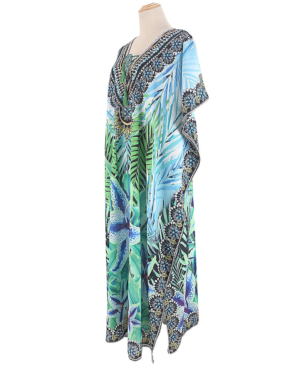 2023 Priint Maxi Dress Beach Cover Up Kaftan Robe Plage Pareos V Neck Long Dresses Summer Women Bathing Suit Cover Up Beachwear