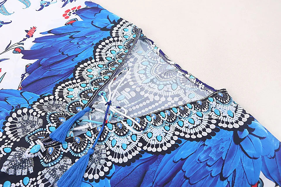 2023 Priint Maxi Dress Beach Cover Up Kaftan Robe Plage Pareos V Neck Long Dresses Summer Women Bathing Suit Cover Up Beachwear