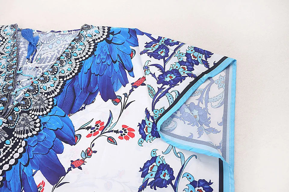 2023 Priint Maxi Dress Beach Cover Up Kaftan Robe Plage Pareos V Neck Long Dresses Summer Women Bathing Suit Cover Up Beachwear